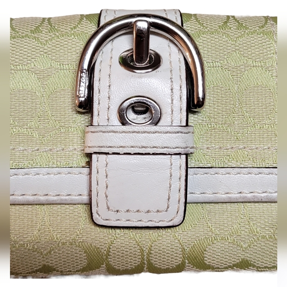 Coach Lime Green Signature & White Leather  Buckle Wallet with Coin Pouch - Picture 5 of 5